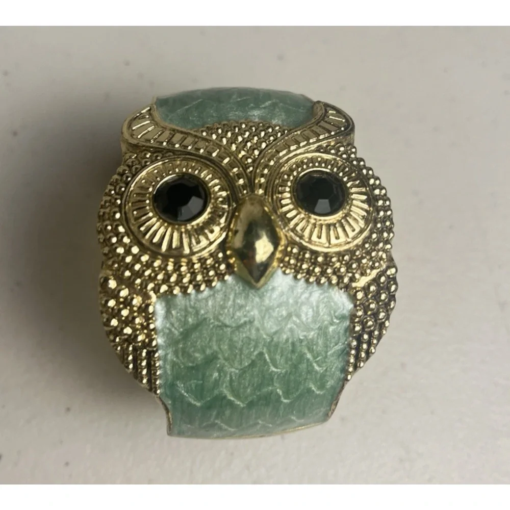 Owl Cuff Clamper Bracelet Lot Sea Green Enamel Silver Tone & Gold Tone Boho
